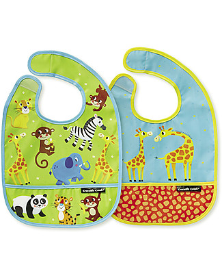 Crocodile Creek Set of 2 Water Resistant Bibs, Little Jungle - Includes zippered travel pouch! Waterproof Bibs