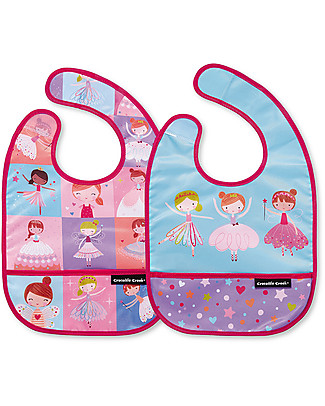 Crocodile Creek Set of 2 Water Resistant Bibs, Sweet Dreams - Includes zippered travel pouch! Waterproof Bibs