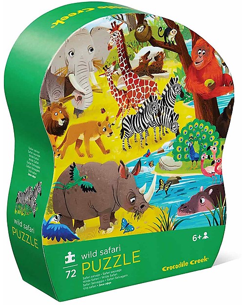 Crocodile Creek Shaped Puzzle Wild Safari - 72 pieces - Wonderful Illustrated Box and Great Gift Idea! Puzzles