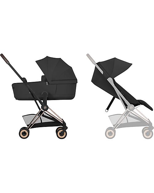 Cybex 2-in-1 Coya Stroller with Carrycot - Sepia Black - Rosegold Frame - From Birth to 4 Years Lights Strollers