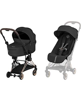 Cybex 2-in-1 Coya Stroller with Carrycot - Sepia Black - Rosegold Frame - From Birth to 4 Years Lights Strollers