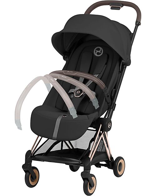 Cybex 2-in-1 Coya Stroller with Carrycot - Sepia Black - Rosegold Frame - From Birth to 4 Years Lights Strollers