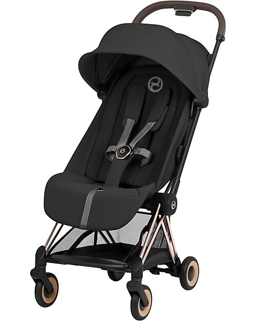 Cybex 2-in-1 Coya Stroller with Carrycot - Sepia Black - Rosegold Frame - From Birth to 4 Years Lights Strollers