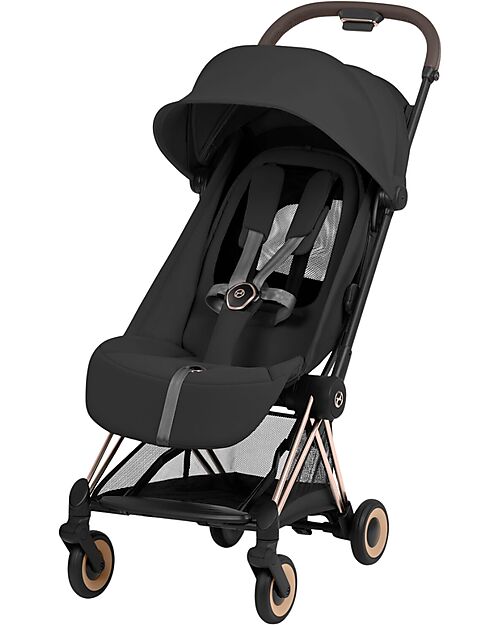 Cybex 2-in-1 Coya Stroller with Carrycot - Sepia Black - Rosegold Frame - From Birth to 4 Years Lights Strollers