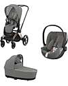 Cybex 3 in 1 Priam4 Platinum Stroller - Seat Pack + Car Seat + Carry Cot - Rose Gold and Soho Grey Trio and Duo Strollers
