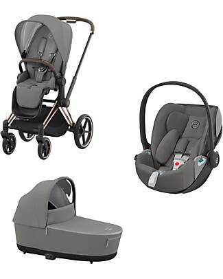Cybex 3 in 1 Priam4 Platinum Stroller - Seat Pack + Car Seat + Carry Cot - Rose Gold and Soho Grey Trio and Duo Strollers