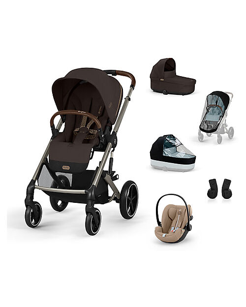 Cybex Balios S Lux Complete L Travel System - Chocolate Brown - Stroller + Carrycot + 2 Rain Covers + Cloud G i-Size Plus Car Seat Almond Beige & Adapters Trio and Duo Strollers