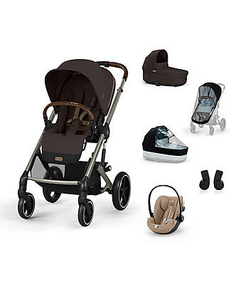 Cybex Balios S Lux Complete L Travel System - Chocolate Brown - Stroller + Carrycot + 2 Rain Covers + Cloud G i-Size Plus Car Seat Almond Beige & Adapters Trio and Duo Strollers