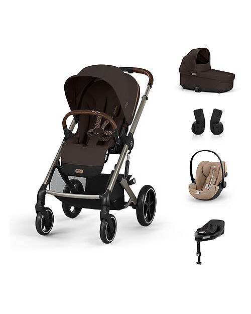 Cybex Balios S Lux Complete M Travel System - Chocolate Brown - Stroller + Carrycot + Cloud G i-Size Plus Car Seat Almond Beige + Base & Adapters Trio and Duo Strollers