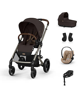 Cybex Balios S Lux Complete M Travel System - Chocolate Brown - Stroller + Carrycot + Cloud G i-Size Plus Car Seat Almond Beige + Base & Adapters Trio and Duo Strollers
