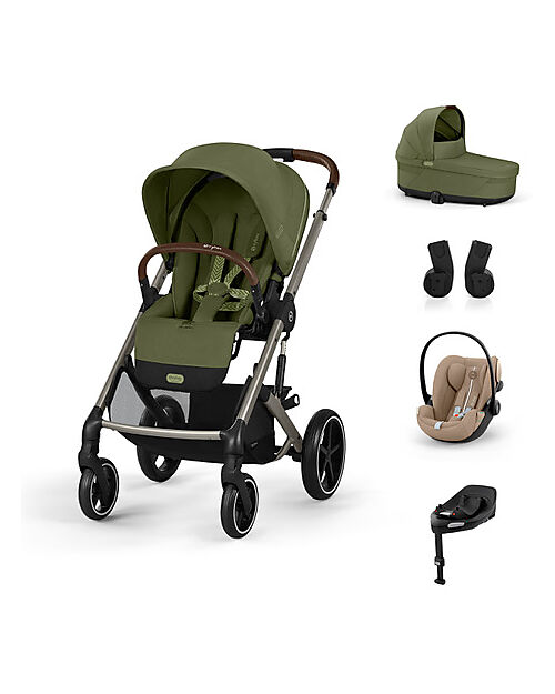 Cybex Balios S Lux Complete M Travel System - Moss Green - Stroller + Carrycot + Cloud G i-Size Plus Car Seat Almond Beige + Base & Adapters Trio and Duo Strollers