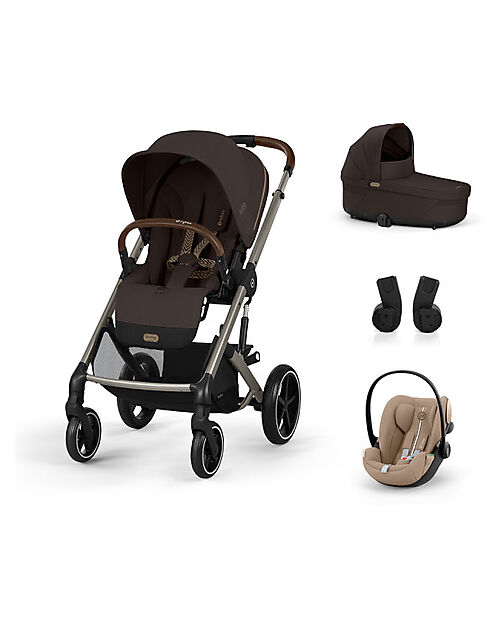 Cybex Balios S Lux Complete S Travel System - Chocolate Brown - Stroller + Carrycot + Cloud G i-Size Plus Car Seat Almond Beige & Adapters Trio and Duo Strollers