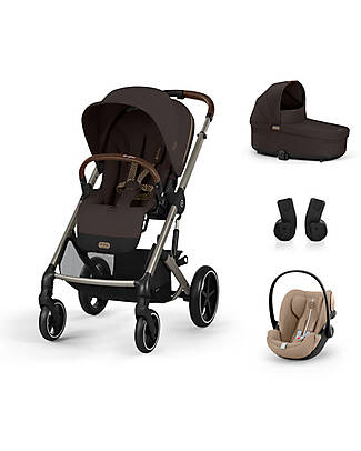 Cybex Balios S Lux Complete S Travel System - Chocolate Brown - Stroller + Carrycot + Cloud G i-Size Plus Car Seat Almond Beige & Adapters Trio and Duo Strollers