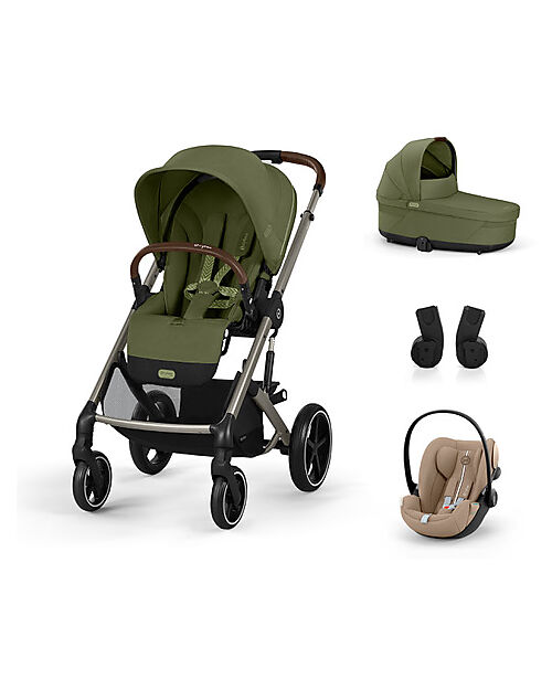 Cybex Balios S Lux Complete S Travel System - Moss Green - Stroller + Carrycot + Cloud G i-Size Plus Car Seat Almond Beige & Adapters Trio and Duo Strollers
