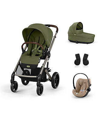 Cybex Balios S Lux Complete S Travel System - Moss Green - Stroller + Carrycot + Cloud G i-Size Plus Car Seat Almond Beige & Adapters Trio and Duo Strollers