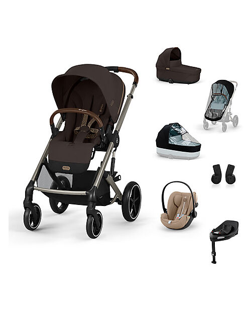 Cybex Balios S Lux Complete XL Travel System - Chocolate Brown - Stroller + Carrycot + 2 Rain Covers + Cloud G i-Size Plus Car Seat Almond Beige + Base & Adapters Trio and Duo Strollers