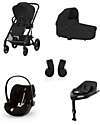 Cybex Balios S Lux Stroller - Moon Black + Cot S Lux + Adapter + Car Seat Cloud G i-Size Plus + Base G  Trio and Duo Strollers