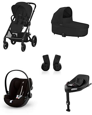 Cybex Balios S Lux Stroller - Moon Black + Cot S Lux + Adapter + Car Seat Cloud G i-Size Plus + Base G  Trio and Duo Strollers