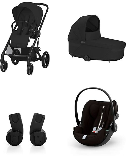 Cybex Balios S Lux Stroller - Moon Black + Cot S Lux + Adapter + Car Seat Cloud G i-Size Plus  Trio and Duo Strollers