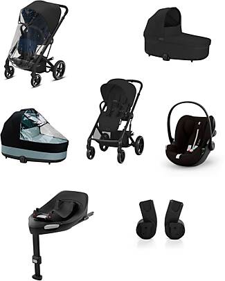 Cybex Balios S Lux Stroller - Moon Black + Cot S Lux + Rain Cover for Stroller + Rain Cover for Cot + Adapter + Car Seat Cloud G i-Size Plus + Base G Trio and Duo Strollers