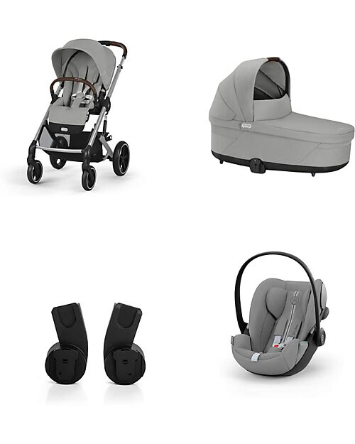 Cybex Balios S Lux Stroller - Stone Grey + Cot S Lux + Adapter + Car Seat Cloud G i-Size Plus  Trio and Duo Strollers