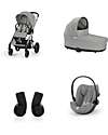 Cybex Balios S Lux Stroller - Stone Grey + Cot S Lux + Adapter + Car Seat Cloud G i-Size Plus  Trio and Duo Strollers