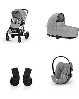Cybex Balios S Lux Stroller - Stone Grey + Cot S Lux + Adapter + Car Seat Cloud G i-Size Plus Trio and Duo Strollers