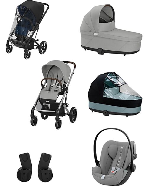 Cybex Balios S Lux Stroller - Stone Grey + Cot S Lux + Rain Cover for Stroller + Rain Cover for Cot + Adapter + Car Seat Cloud G i-Size Plus  Pushchairs