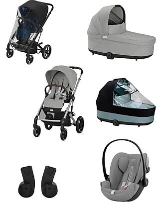 Cybex Balios S Lux Stroller - Stone Grey + Cot S Lux + Rain Cover for Stroller + Rain Cover for Cot + Adapter + Car Seat Cloud G i-Size Plus Pushchairs