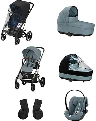 Cybex Balios S Lux Stroller - Stormy Blue + Cot S Lux + Rain Cover for Stroller + Rain Cover for Cot + Adapter + Car Seat Cloud G i-Size Plus Pushchairs