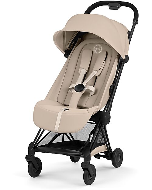 Cybex Coya Stroller Cozy Beige - Matt Black Frame - Lightweight and Ultra-Compact Foot Board