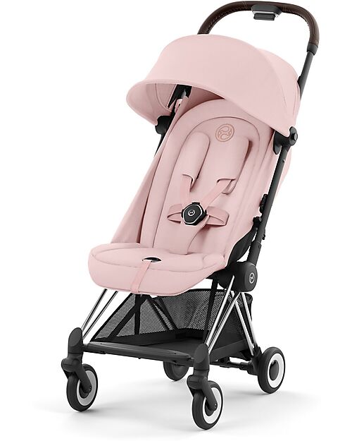 Cybex Coya Stroller - Peach Pink Chrome Frame - Light and Ultra-Compact from Birth to 4 Years Lights Strollers