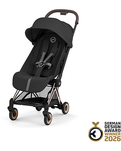 Cybex Coya Stroller Sepia Black - Rosegold Frame - Lightweight and Ultra-Compact Foot Board