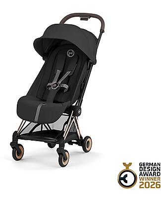 Cybex Coya Stroller Sepia Black - Rosegold Frame - Lightweight and Ultra-Compact Foot Board