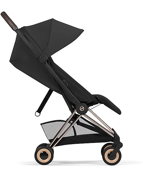 Cybex Coya Stroller Sepia Black - Rosegold Frame - Lightweight and Ultra-Compact Foot Board