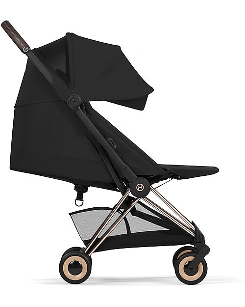 Cybex Coya Stroller Sepia Black - Rosegold Frame - Lightweight and Ultra-Compact Foot Board