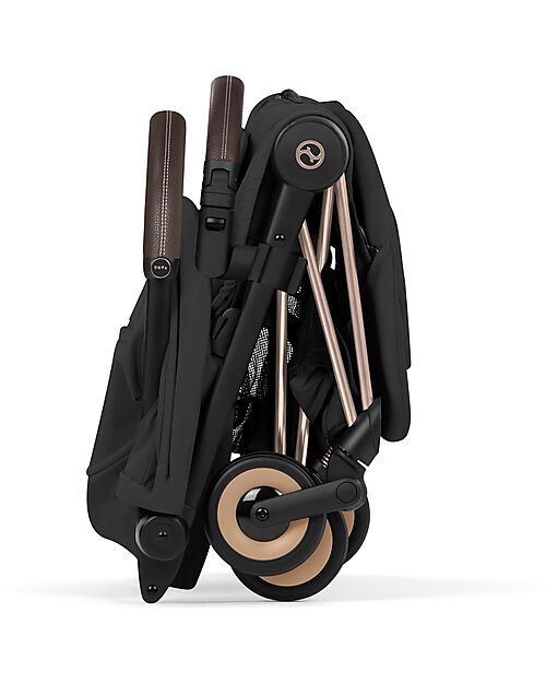 Cybex Coya Stroller Sepia Black - Rosegold Frame - Lightweight and Ultra-Compact Foot Board
