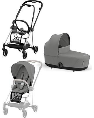 Cybex DUO Mios3 - Frame Stroller Chrome Black with Seat Pack and Carrycot Mirage Grey Trio and Duo Strollers