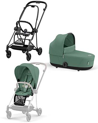 Cybex DUO Mios3 - Frame Stroller Matt Black with Seat Pack and Carrycot Leaf Green Trio and Duo Strollers