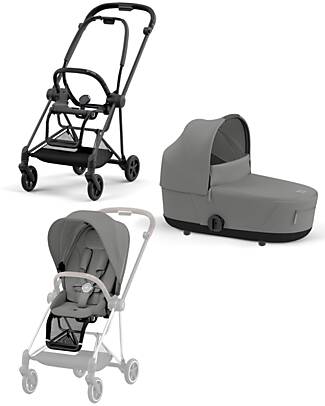 Cybex DUO Mios3 - Frame Stroller Matt Black with Seat Pack and Carrycot Mirage Grey Trio and Duo Strollers