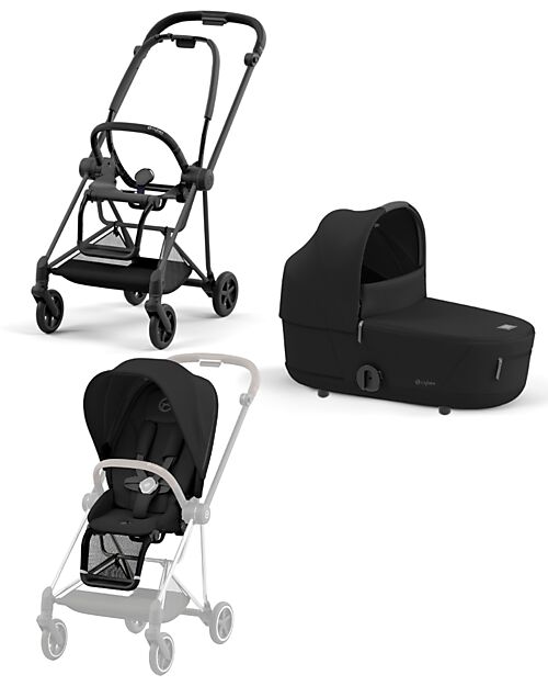 Cybex DUO Mios3 - Frame Stroller Matt Black with Seat Pack and Carrycot Sepia Black Trio and Duo Strollers