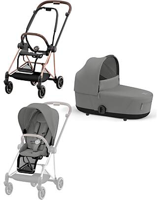 Cybex DUO Mios3 - Frame Stroller Rosegold with Seat Pack and Carrycot Mirage Grey Trio and Duo Strollers