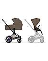 Cybex e-Priam Duo Comfort Matt Black Frame with Seat and Foldable Carrycot Coconut Brown Foot Board