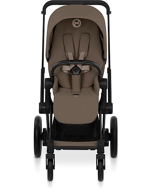 Cybex e-Priam Duo Comfort Matt Black Frame with Seat and Foldable Carrycot Coconut Brown Foot Board