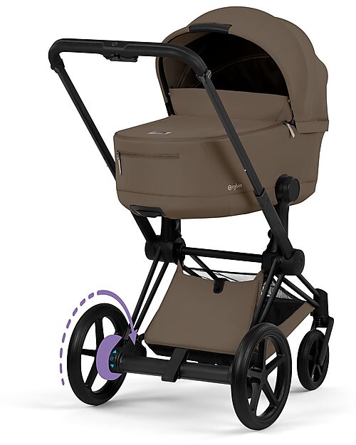 Cybex e-Priam Duo Comfort Matt Black Frame with Seat and Foldable Carrycot Coconut Brown Foot Board