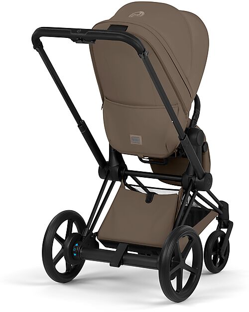 Cybex e-Priam Duo Comfort Matt Black Frame with Seat and Foldable Carrycot Coconut Brown Foot Board