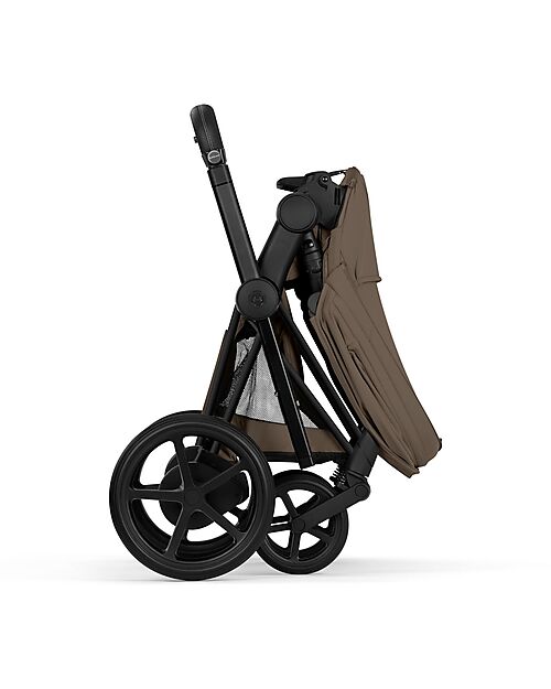 Cybex e-Priam Duo Comfort Matt Black Frame with Seat and Foldable Carrycot Coconut Brown Foot Board