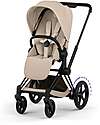 Cybex e-Priam Duo Comfort Matt Black Frame with Seat and Foldable Carrycot Cozy Beige Foot Board