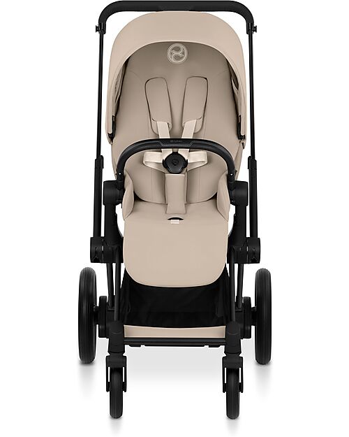 Cybex e-Priam Duo Comfort Matt Black Frame with Seat and Foldable Carrycot Cozy Beige Foot Board