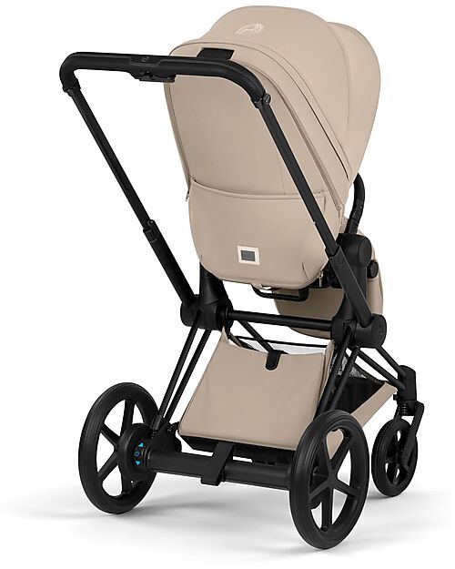 Cybex e-Priam Duo Comfort Matt Black Frame with Seat and Foldable Carrycot Cozy Beige Foot Board